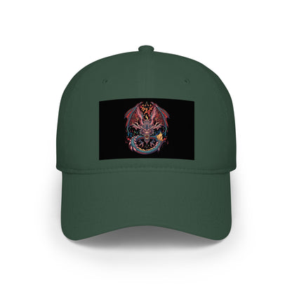 Dragon Skull Embroidered Baseball Cap — Gothic Red Low Profile Hat