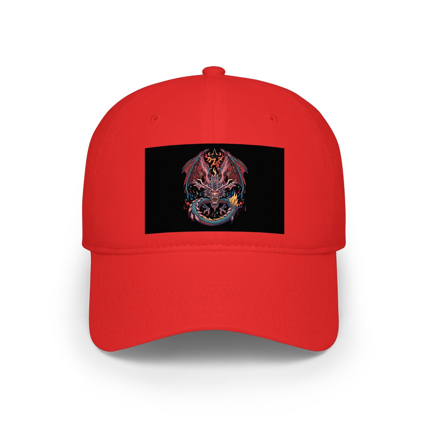 Dragon Skull Embroidered Baseball Cap — Gothic Red Low Profile Hat