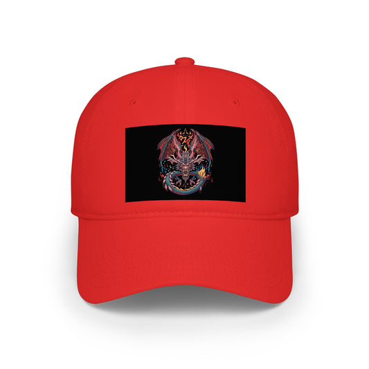 Dragon Skull Embroidered Baseball Cap — Gothic Red Low Profile Hat