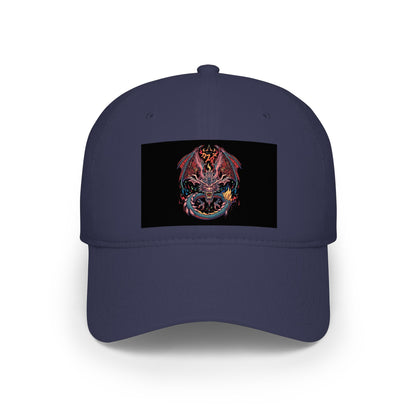 Dragon Skull Embroidered Baseball Cap — Gothic Red Low Profile Hat