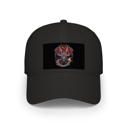 Dragon Skull Embroidered Baseball Cap — Gothic Red Low Profile Hat